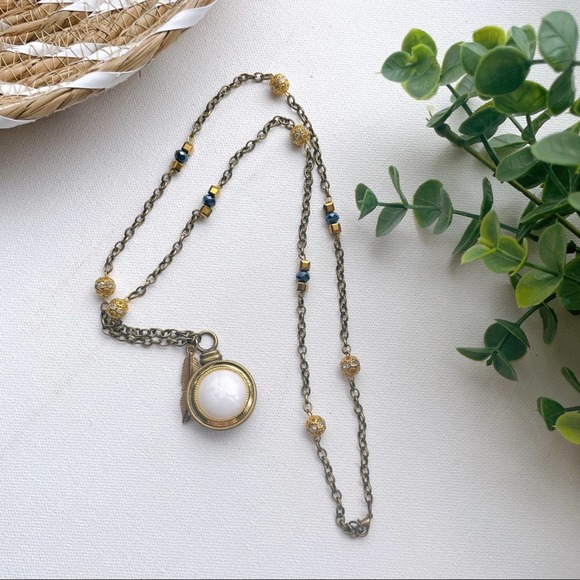 Handmade Jewelry - Handmade Large Pearl Charm Necklace Gold